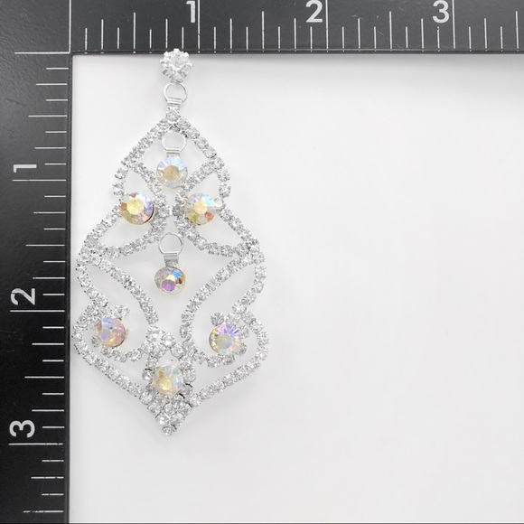 AB Iridescent & Clear Rhinestones Unique Open Swirl Post Drop Earrings - Picture 3 of 4